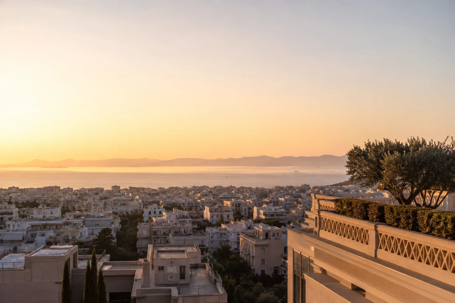 Athens and the Aegean coast at sunrise